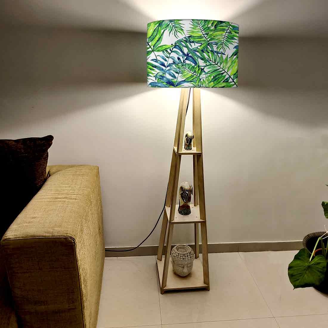 Wooden Floor Lamps with Shelf for Living Room Light - Green Leaf Nutcase