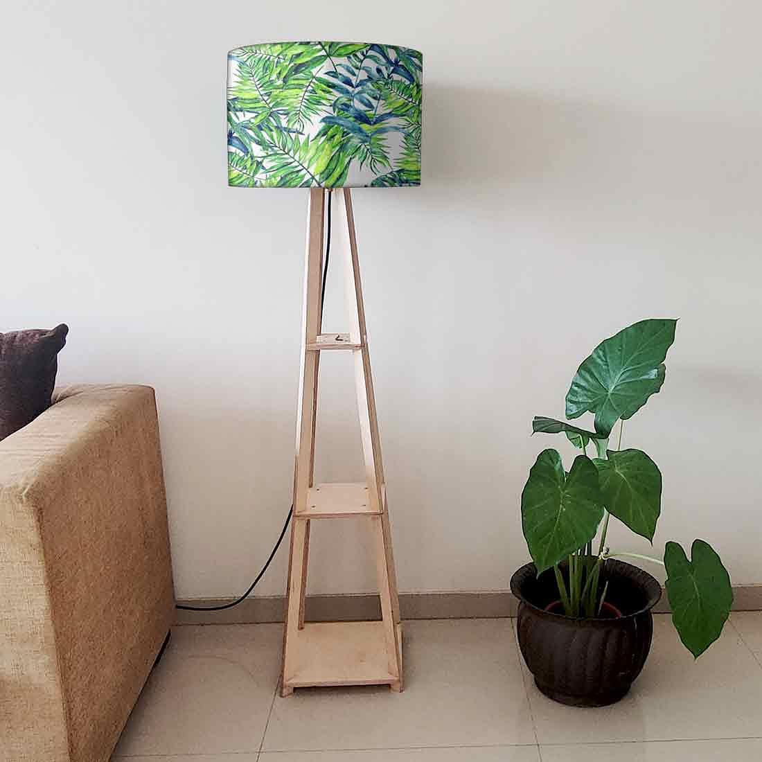 Wooden Floor Lamps with Shelf for Living Room Light - Green Leaf Nutcase