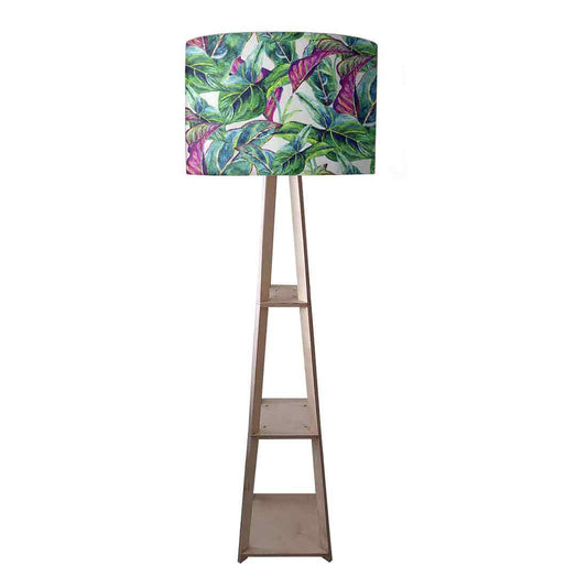 Tripod Floor Lamp with Shelves for Bedroom - Tropical Leaf Nutcase