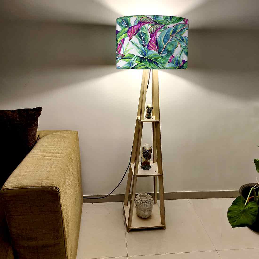 Tripod Floor Lamp with Shelves for Bedroom - Tropical Leaf Nutcase