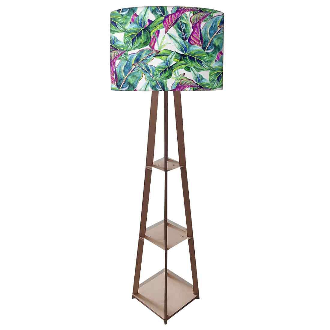 Tripod Floor Lamp with Shelves for Bedroom - Tropical Leaf Nutcase