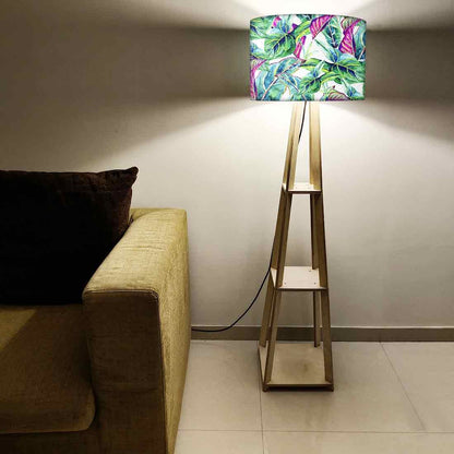 Tripod Floor Lamp with Shelves for Bedroom - Tropical Leaf Nutcase