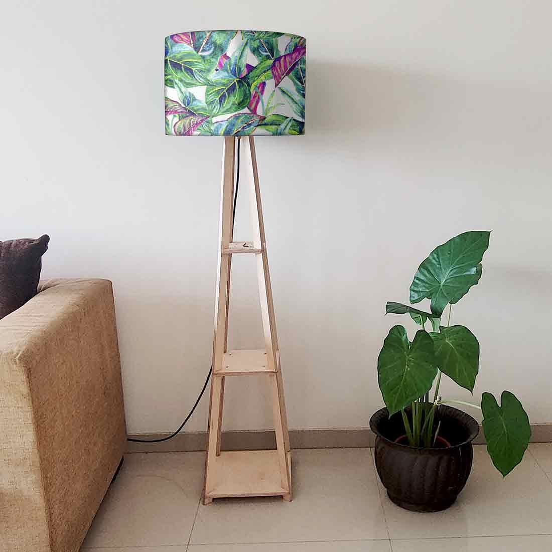 Tripod Floor Lamp with Shelves for Bedroom - Tropical Leaf Nutcase