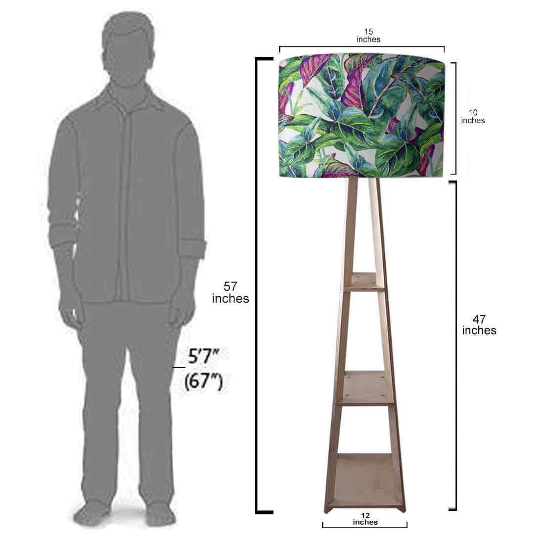 Tripod Floor Lamp with Shelves for Bedroom - Tropical Leaf Nutcase