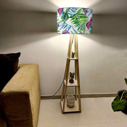 Wooden Standing Tripod Floor Lamp Stand - Tropical Leaf Nutcase