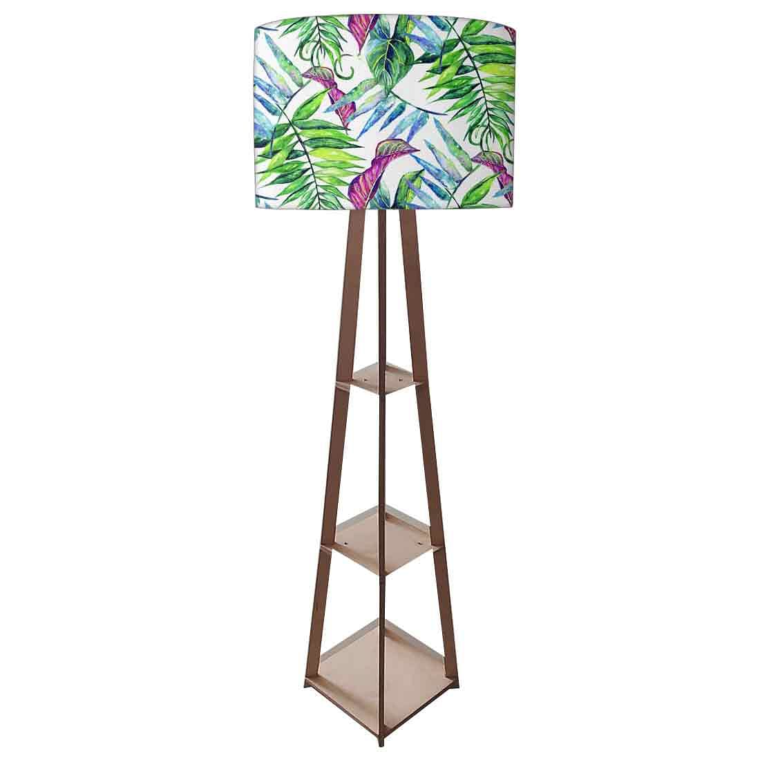 Wooden Standing Tripod Floor Lamp Stand - Tropical Leaf Nutcase