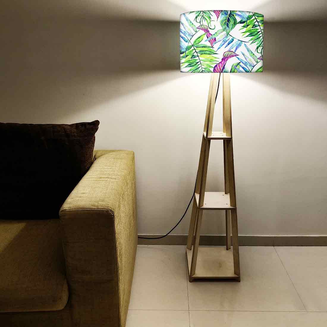 Wooden Standing Tripod Floor Lamp Stand - Tropical Leaf Nutcase