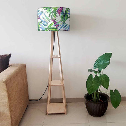 Wooden Standing Tripod Floor Lamp Stand - Tropical Leaf Nutcase