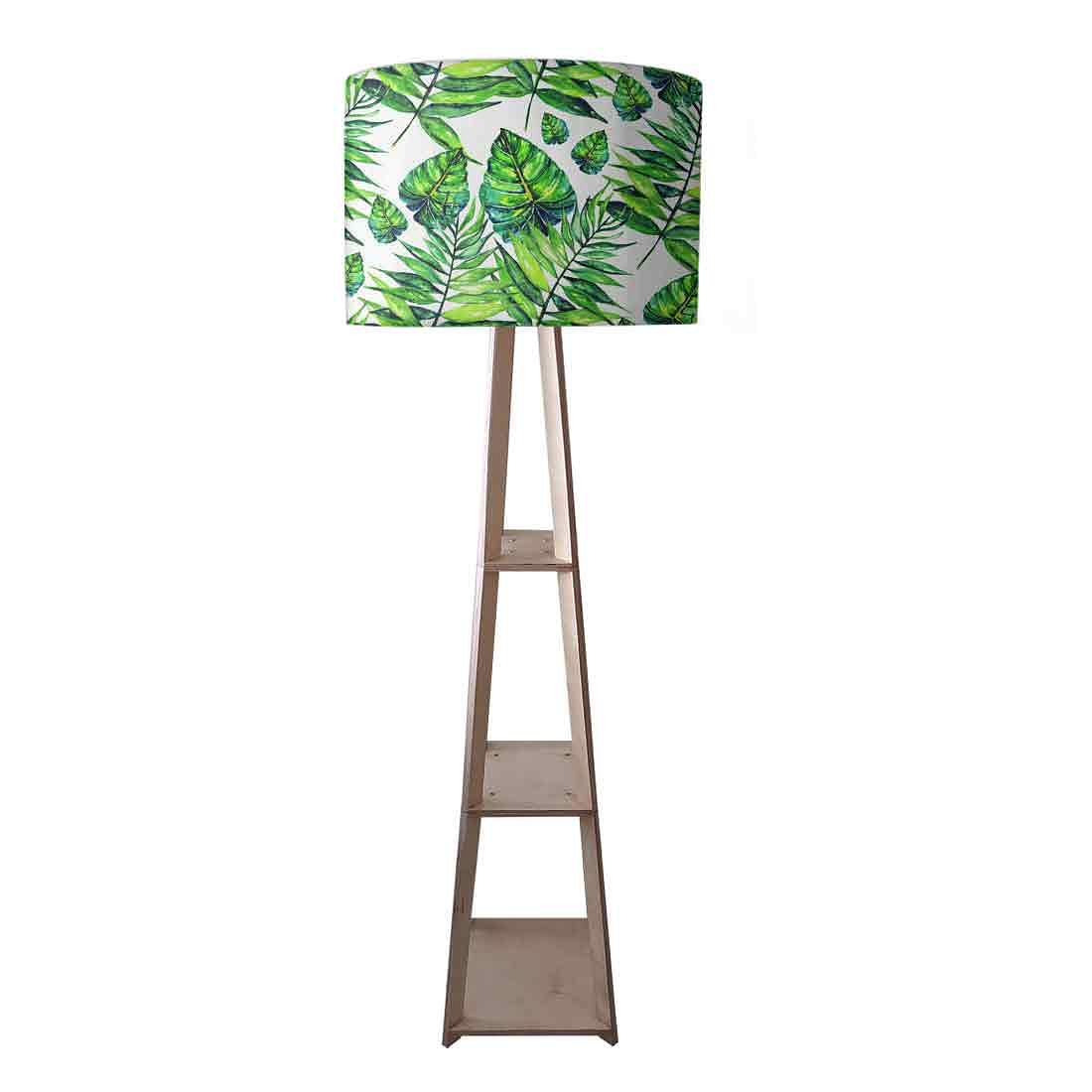 Wooden Floor Lamps for Living Room with Shelf - Tropical Leaf Nutcase