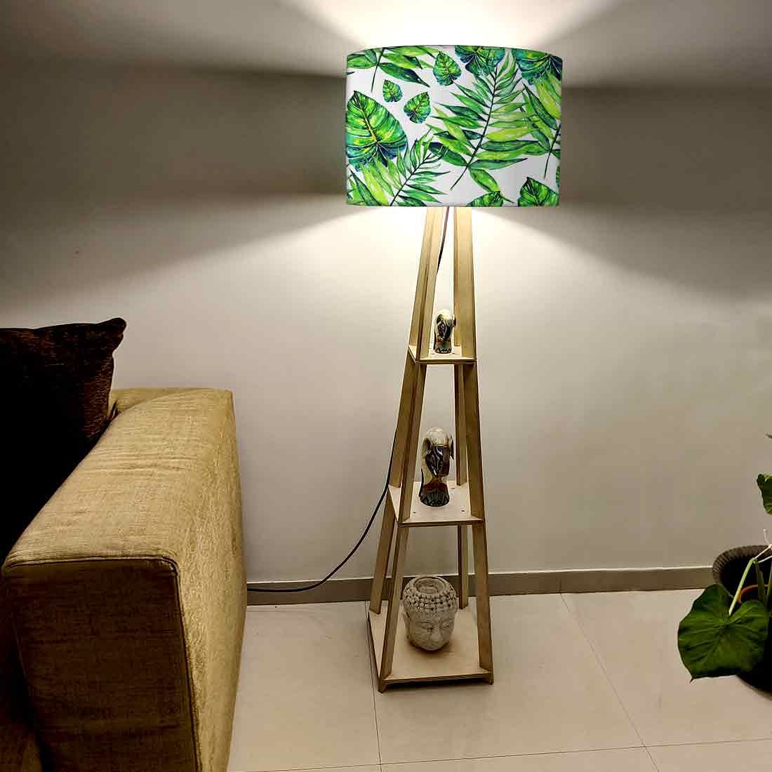 Wooden Floor Lamps for Living Room with Shelf - Tropical Leaf Nutcase