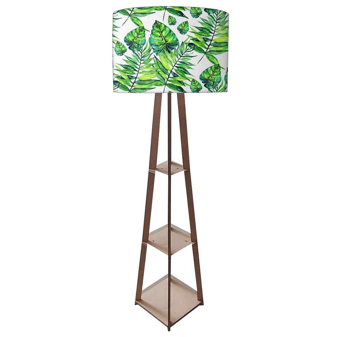 Wooden Floor Lamps for Living Room with Shelf - Tropical Leaf Nutcase