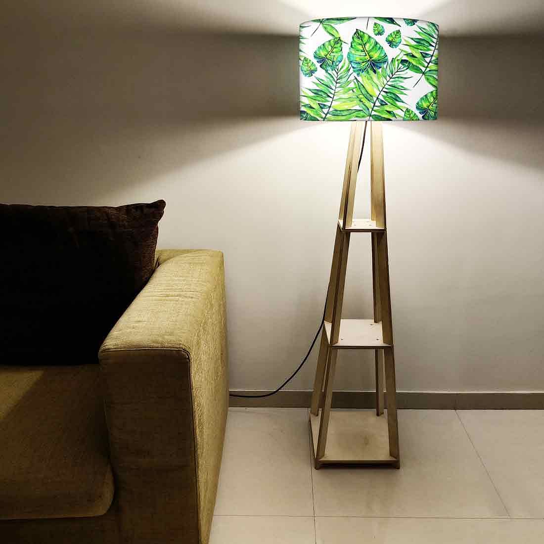 Wooden Floor Lamps for Living Room with Shelf - Tropical Leaf Nutcase