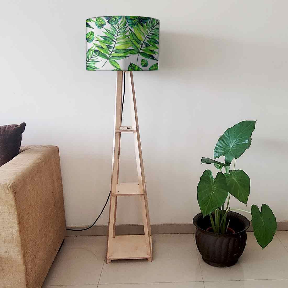 Wooden Floor Lamps for Living Room with Shelf - Tropical Leaf Nutcase