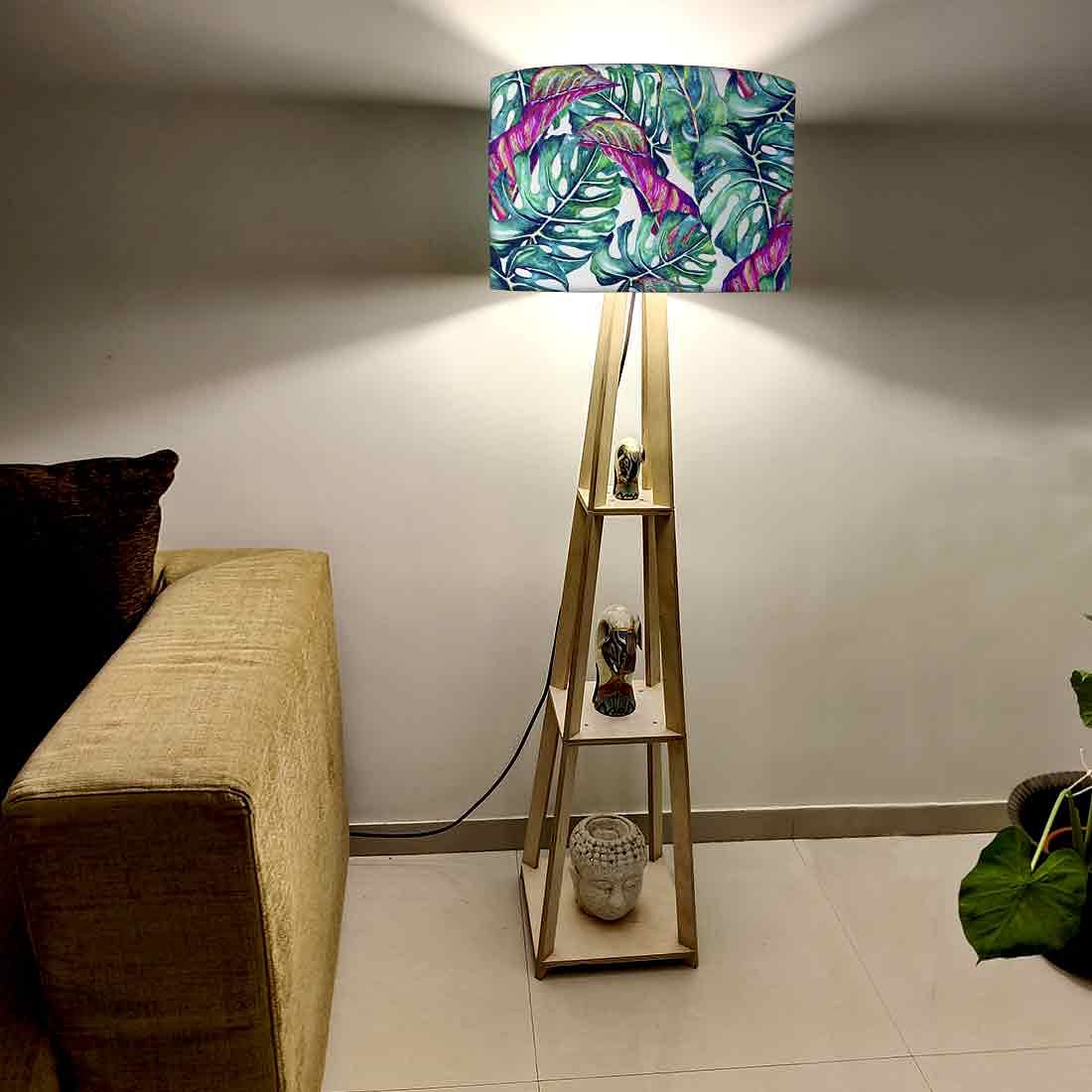 Wooden Modern Floor Lamps for Living Room- Monstera Leaf Nutcase