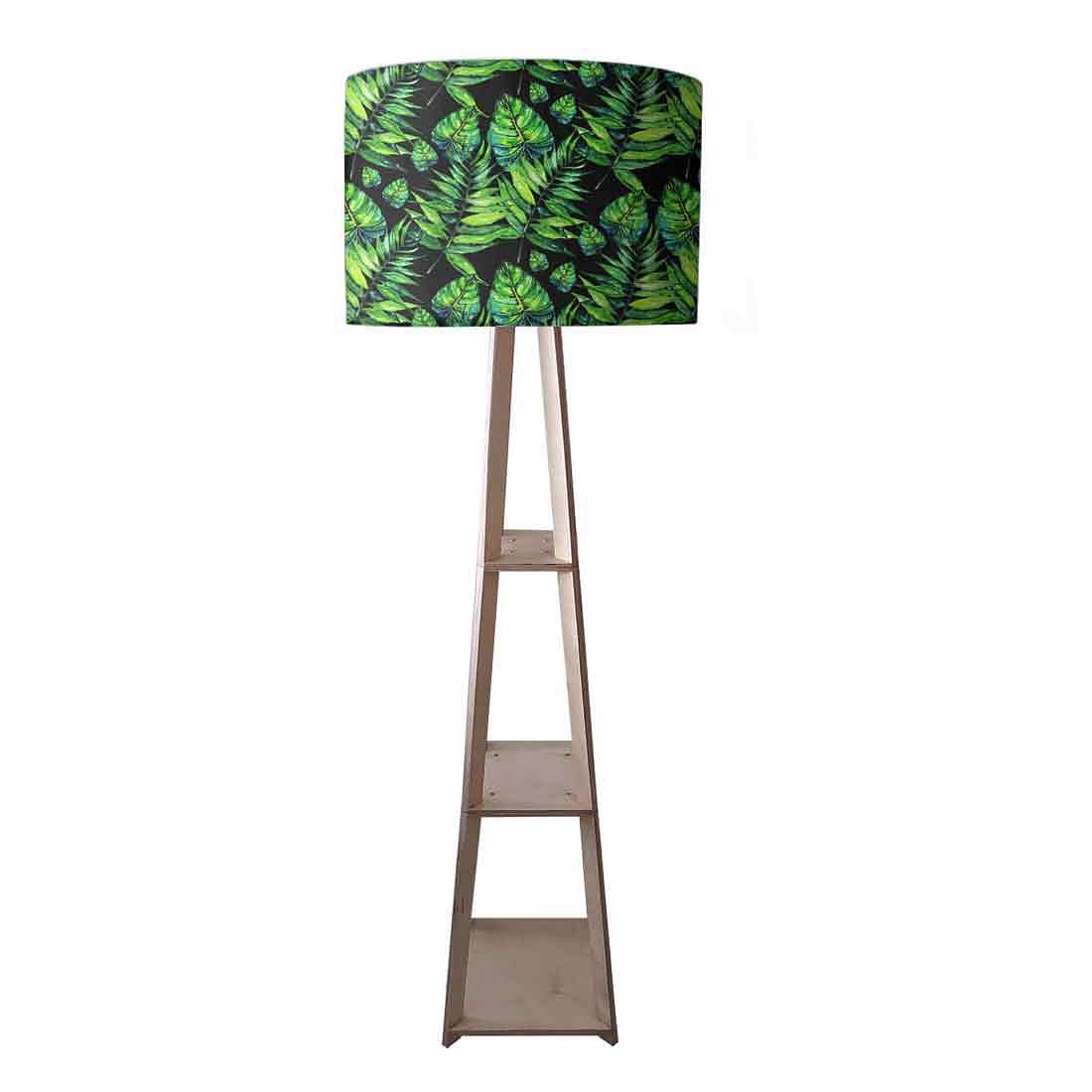 Wooden Tripod Standing Lamps for Living Room - Tropical Leaf Design Nutcase