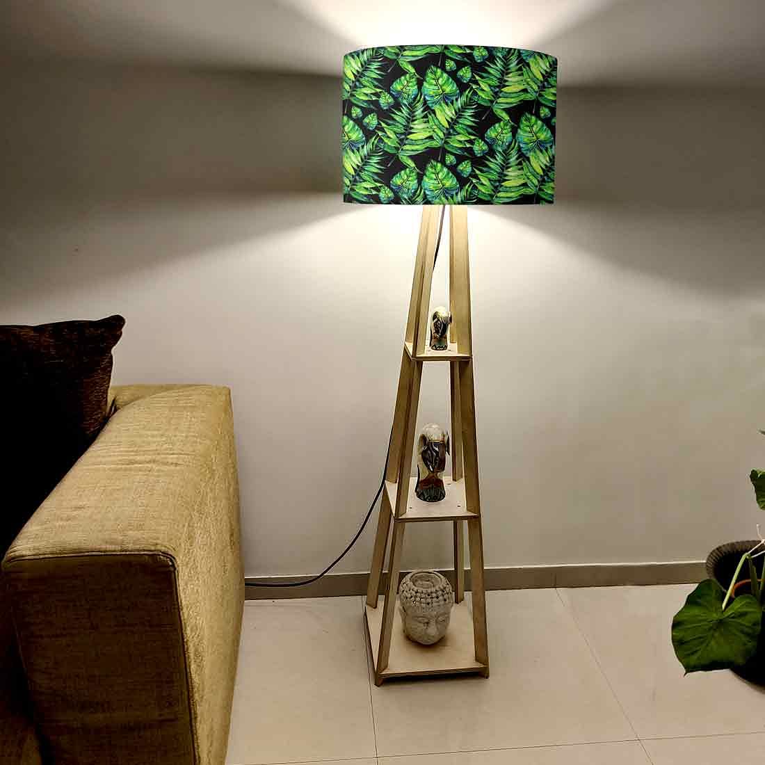 Wooden Tripod Standing Lamps for Living Room - Tropical Leaf Design Nutcase