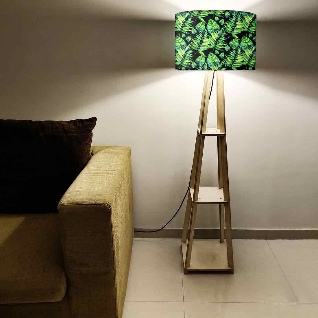 Wooden Tripod Standing Lamps for Living Room - Tropical Leaf Design Nutcase