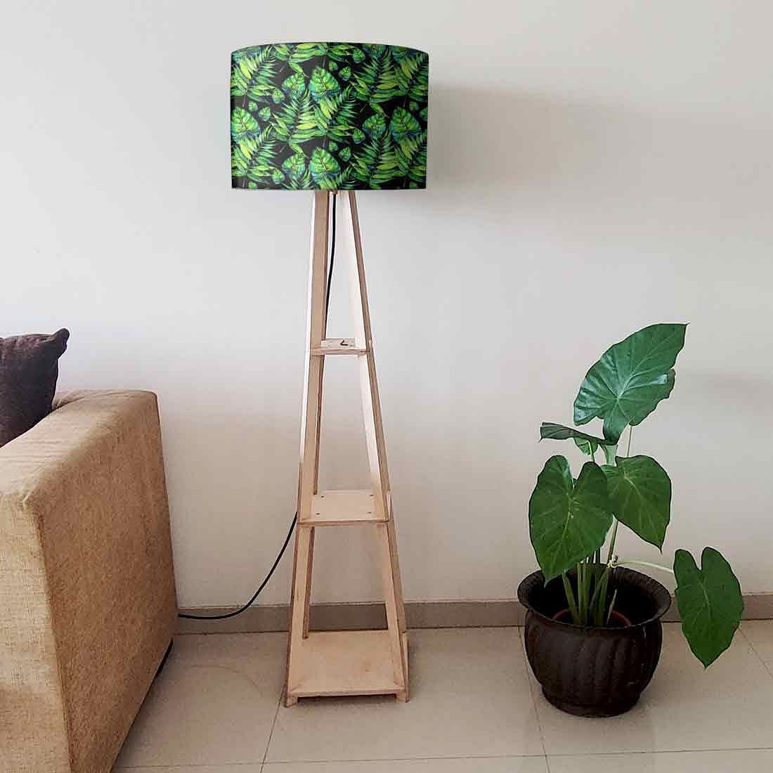 Wooden Tripod Standing Lamps for Living Room - Tropical Leaf Design Nutcase