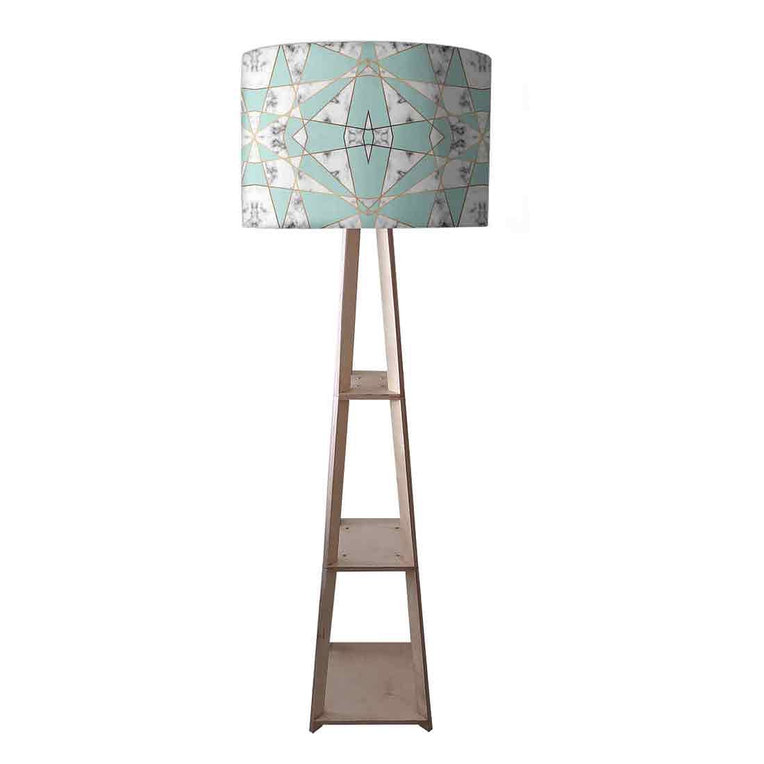 Small Wooden Floor Lamp Designer for Living Room - Green Marble Pastle Nutcase