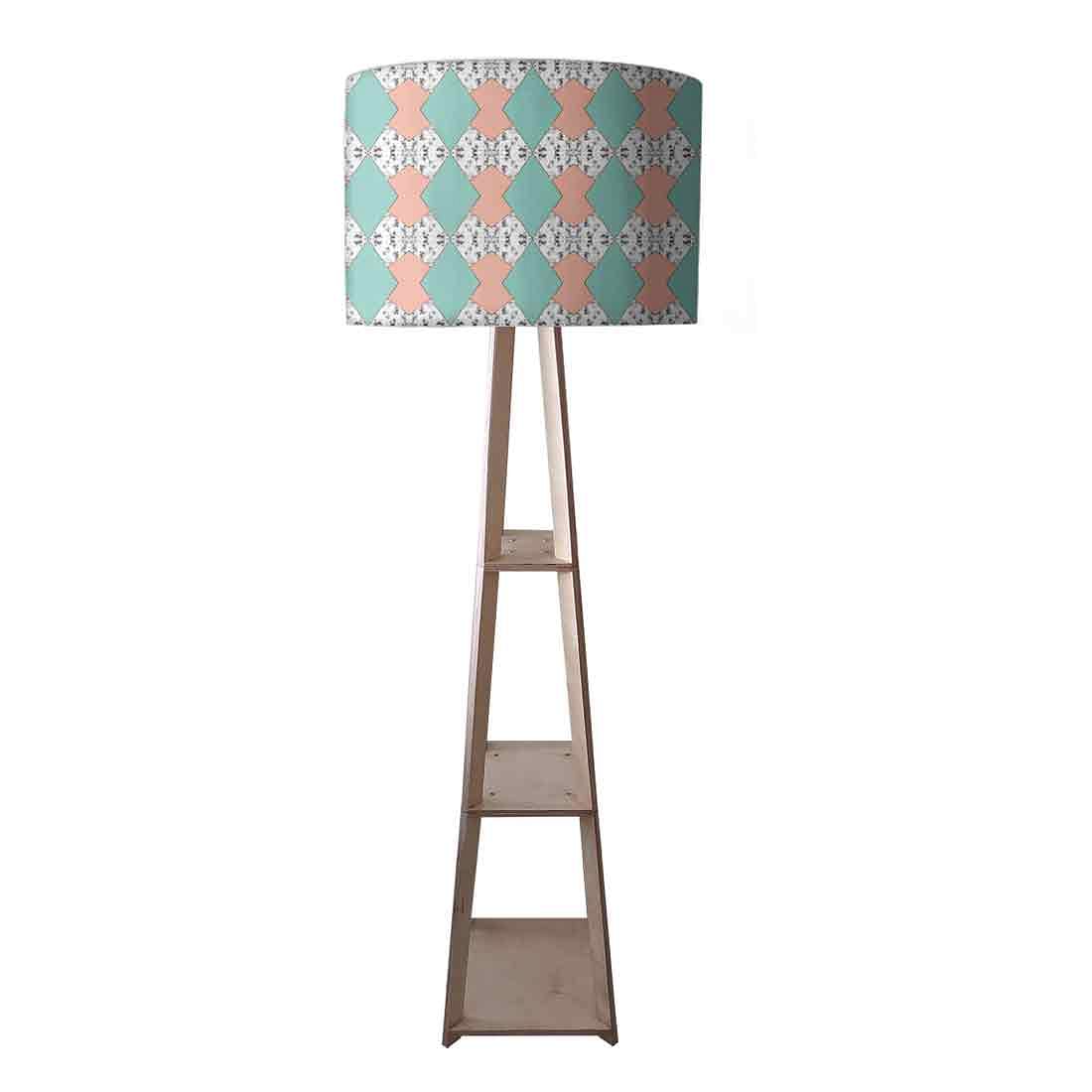 Tall Wooden Floor Lamp for Office with Shelf - Marble Pastle Nutcase