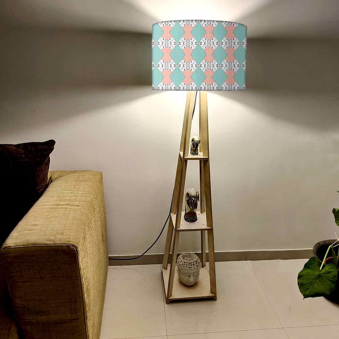 Tall Wooden Floor Lamp for Office with Shelf - Marble Pastle Nutcase