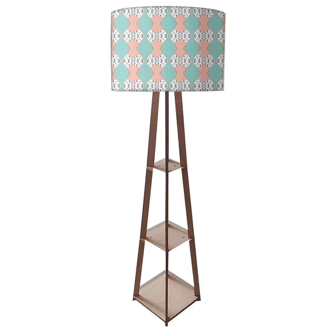 Tall Wooden Floor Lamp for Office with Shelf - Marble Pastle Nutcase