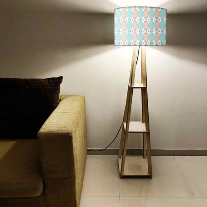 Tall Wooden Floor Lamp for Office with Shelf - Marble Pastle Nutcase