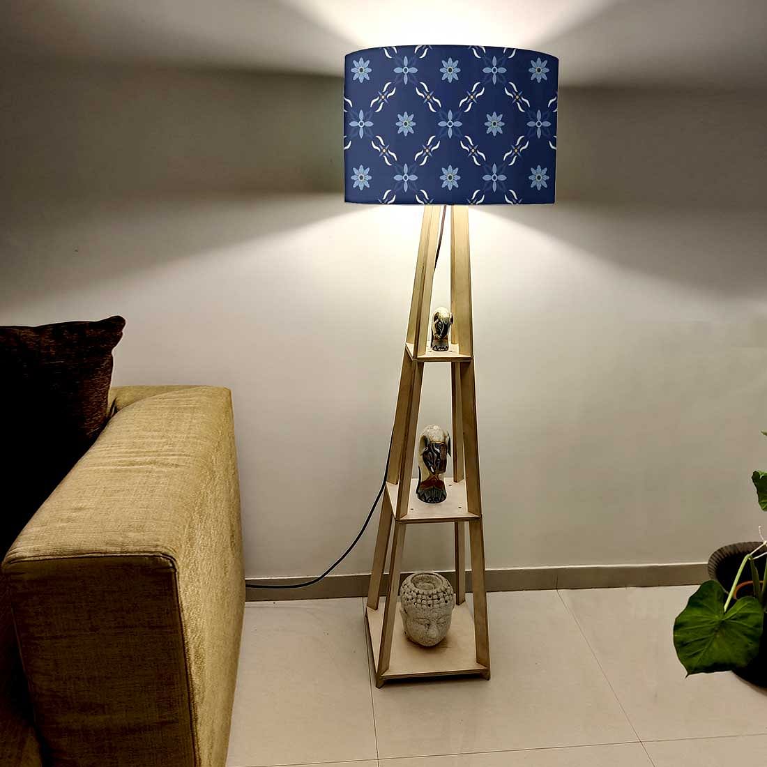 Tall Wooden Floor Lamp Light for Living Room - Floral Pattern Nutcase