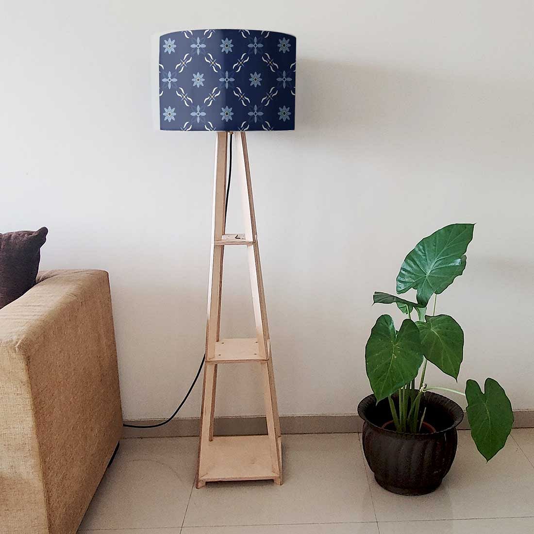 Tall Wooden Floor Lamp Light for Living Room - Floral Pattern Nutcase