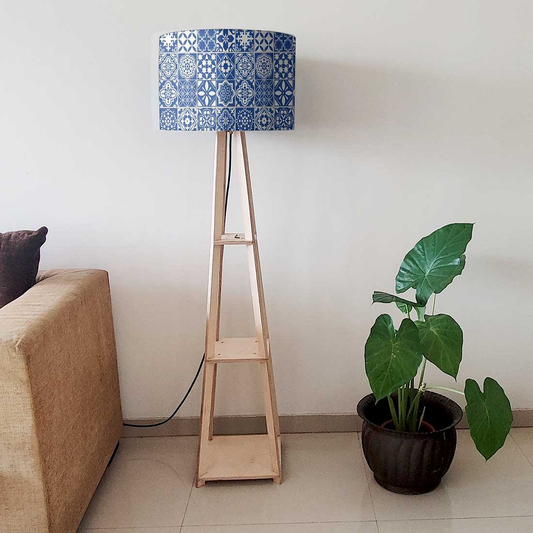 Wooden Floor Lamp Long Corner Lights with Shelf - Tiles of Seville Nutcase