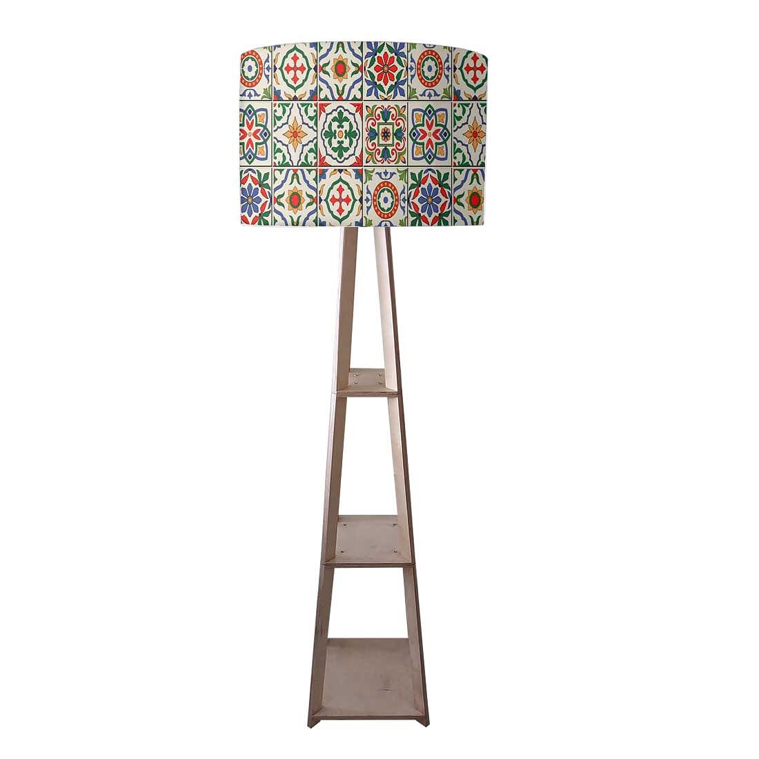 Wooden Floor Lamp Designer with Shelves - Talavera Mexican Nutcase