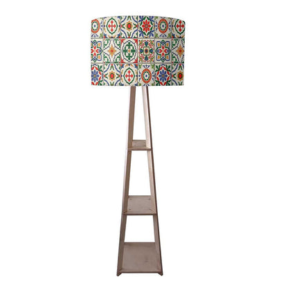 Wooden Floor Lamp Designer with Shelves - Talavera Mexican Nutcase