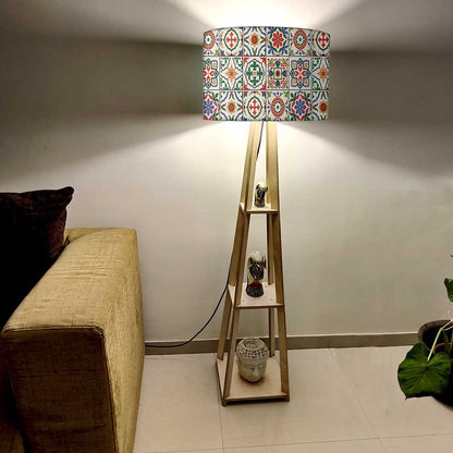 Wooden Floor Lamp Designer with Shelves - Talavera Mexican Nutcase