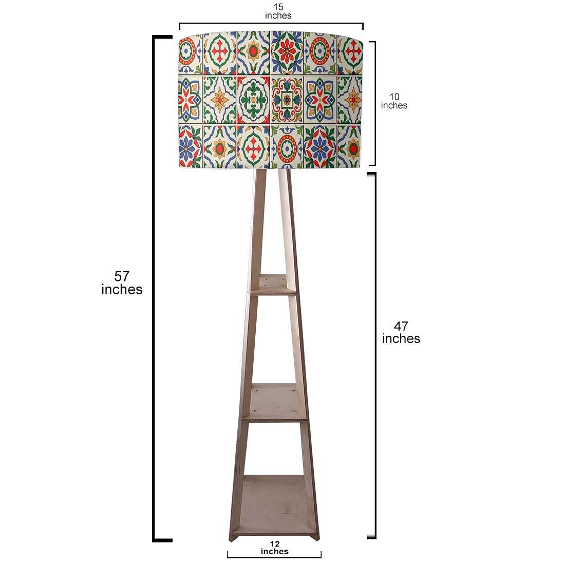 Wooden Floor Lamp Designer with Shelves - Talavera Mexican Nutcase