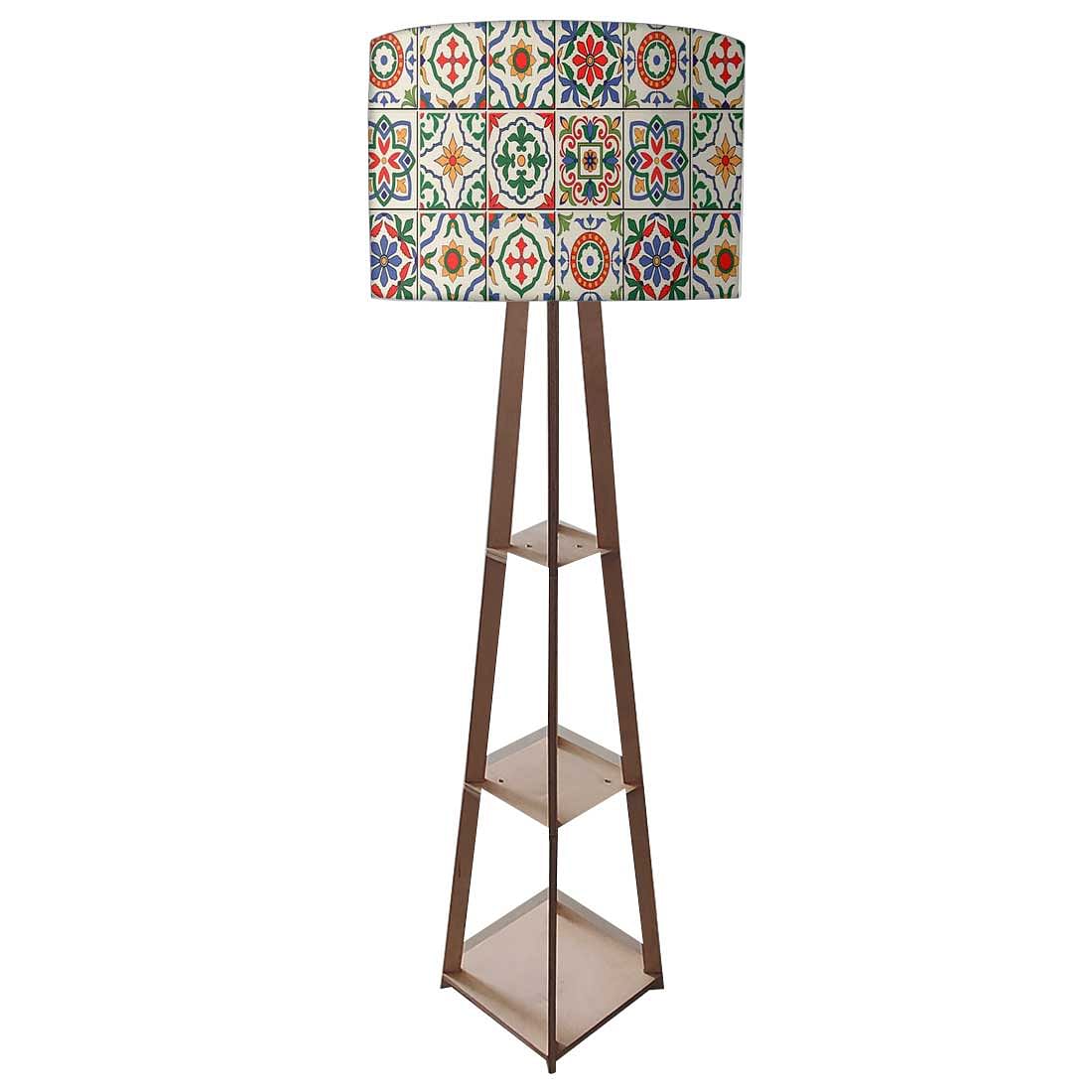 Wooden Floor Lamp Designer with Shelves - Talavera Mexican Nutcase