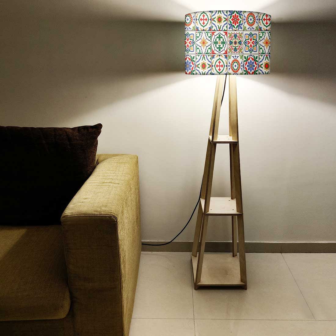 Wooden Floor Lamp Designer with Shelves - Talavera Mexican Nutcase