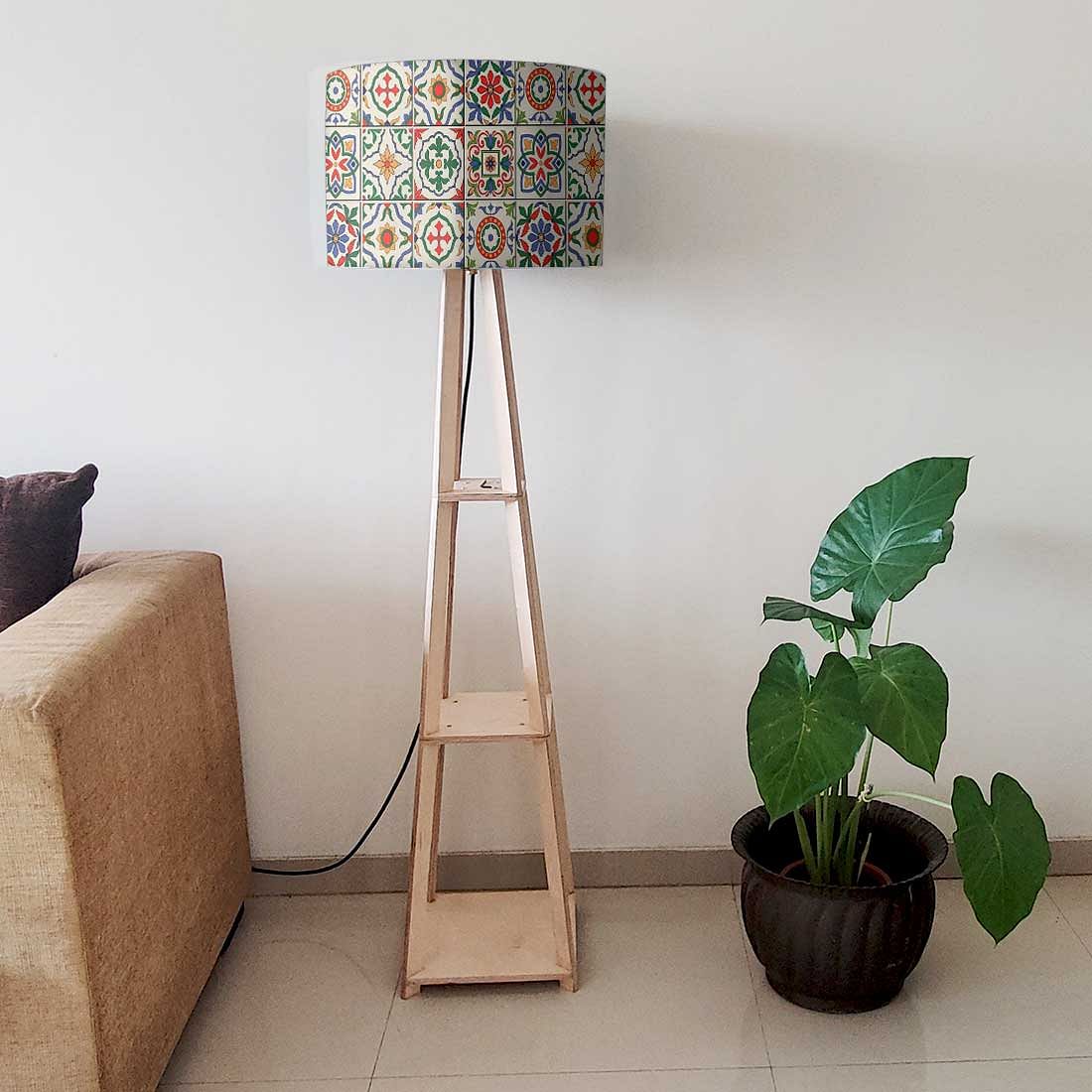 Wooden Floor Lamp Designer with Shelves - Talavera Mexican Nutcase