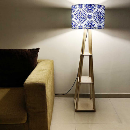 Small Wooden Floor Lamp for Living Room - Spanish Tiles Design Nutcase