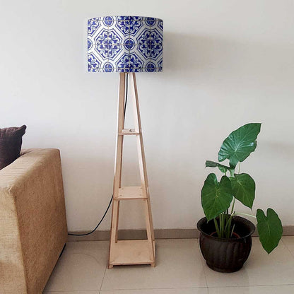 Small Wooden Floor Lamp for Living Room - Spanish Tiles Design Nutcase