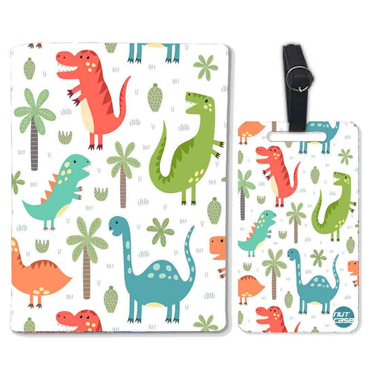Passport Cover Holder Travel Case With Luggage Tag - Dinosaurs Nutcase