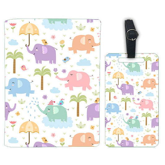 Passport Cover Holder Travel Case With Luggage Tag - Cute Elephant Nutcase