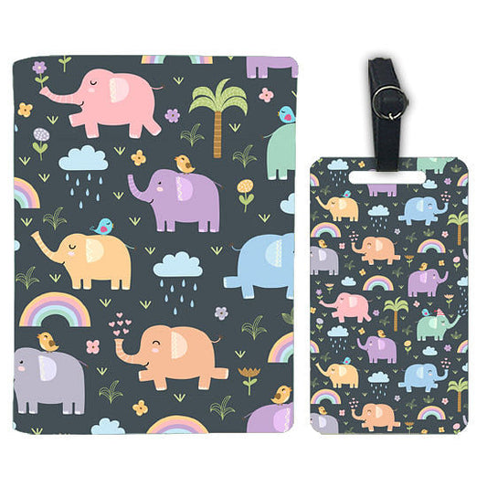 Passport Cover Holder Travel Case With Luggage Tag - Mini Elephant Nutcase