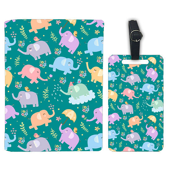Passport Cover Holder Travel Case With Luggage Tag - Baby Elephant Nutcase