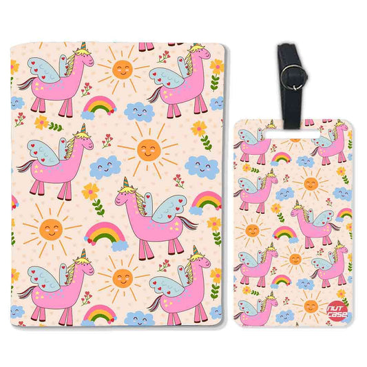 Passport Cover Holder Travel Case With Luggage Tag - Rainbow And Unicorn Nutcase