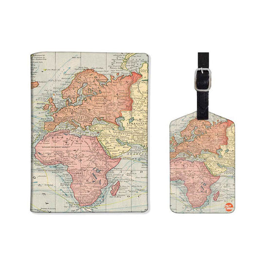 Passport Cover Holder Travel Case With Luggage Tag - Vintage Map Nutcase