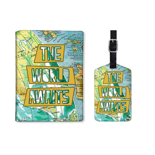 Passport Cover Holder Travel Case With Luggage Tag - The World Awaits Nutcase