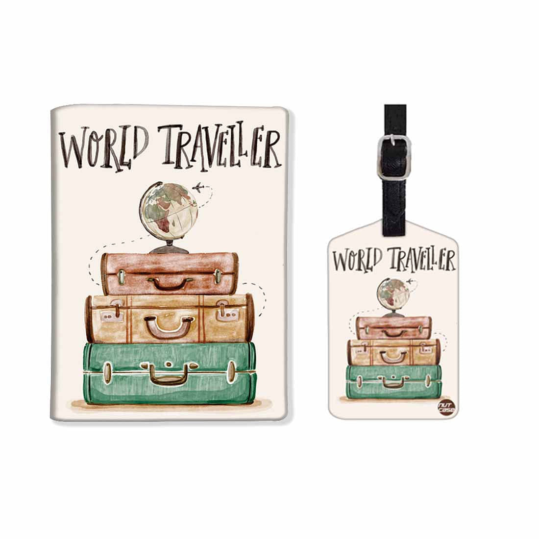Passport Cover Holder Travel Case With Luggage Tag - World Traveller Nutcase