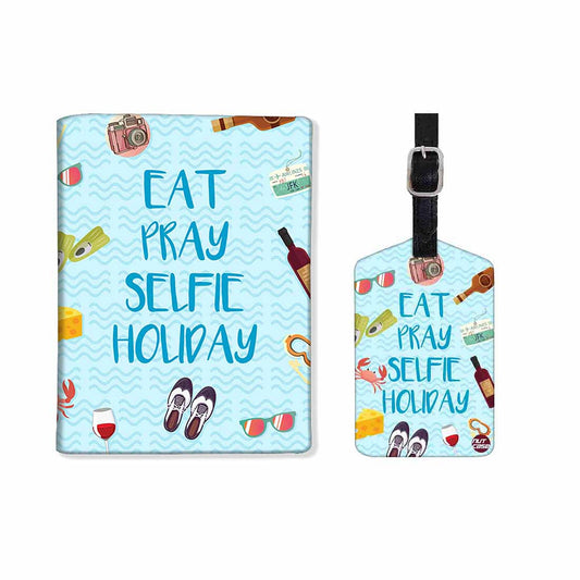 Passport Cover Holder Travel Case With Luggage Tag - Eat Pray Selfie Holiday Nutcase