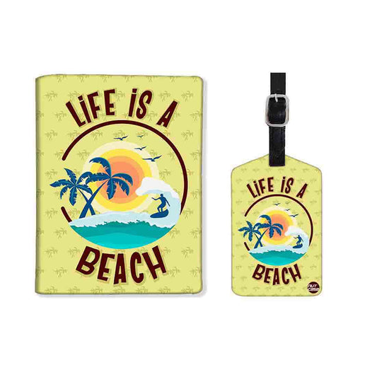 Passport Cover Holder Travel Case With Luggage Tag - Life Is a Beach Nutcase