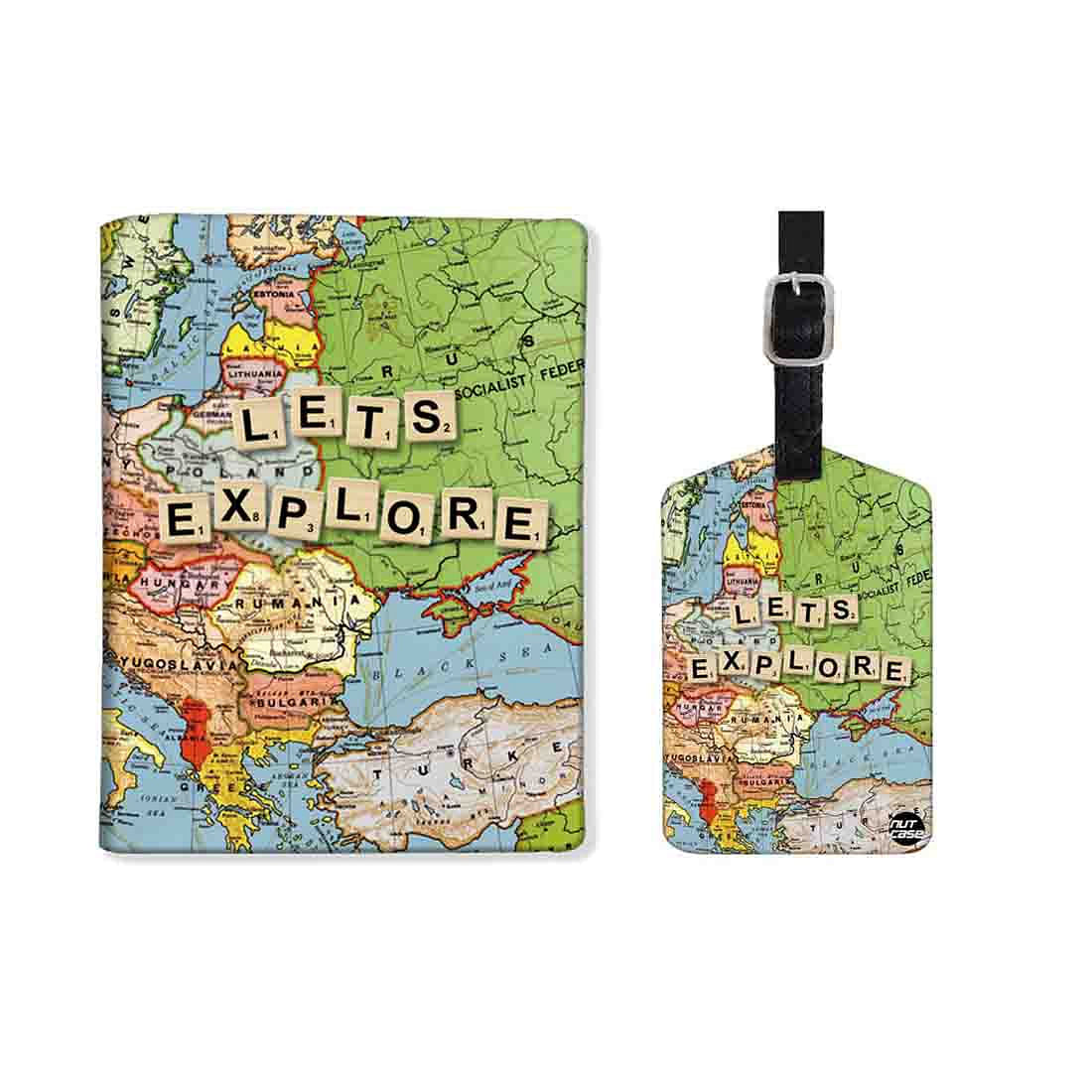 Passport Cover Holder Travel Case With Luggage Tag - Let's Explore Map Nutcase